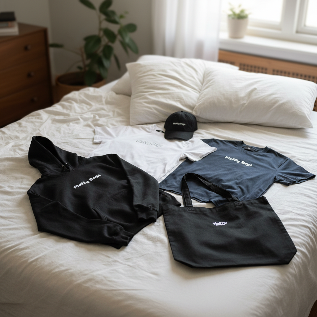 T-shirt basic blanc Fluffy Dayz unisexe en coton doux, coupe oversize streetwear et style minimaliste.